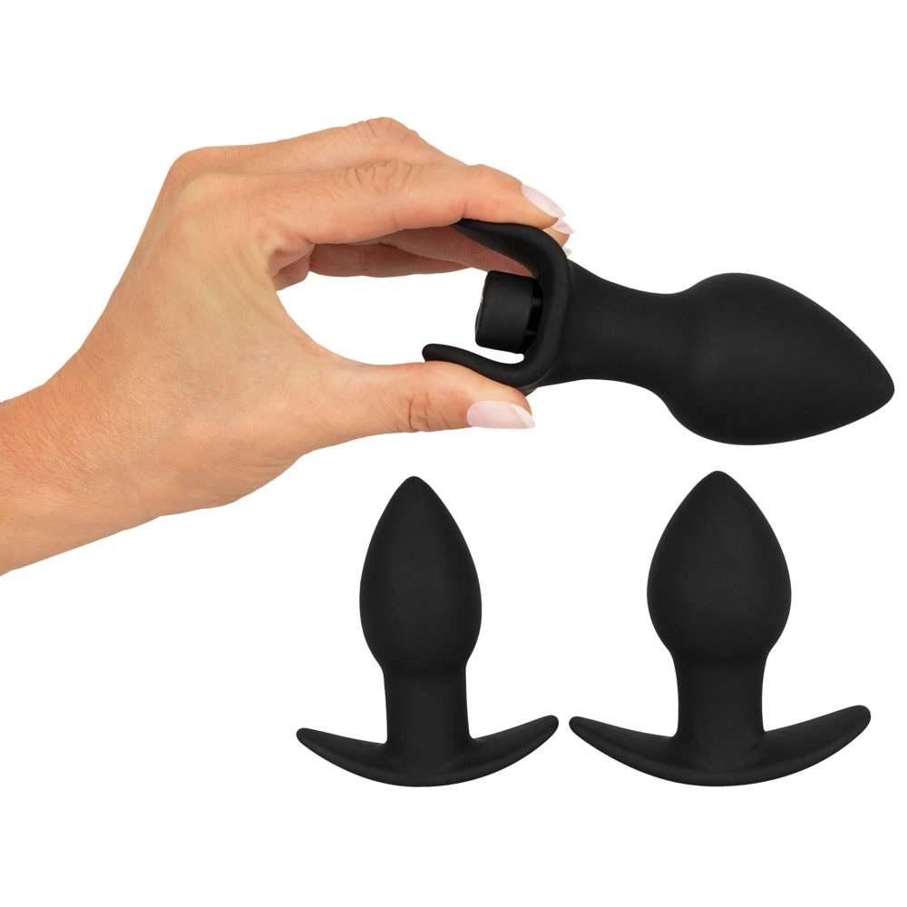 Black Velvet Butt Plug Set with 3 Plugs and a Vibrator Anal Plug