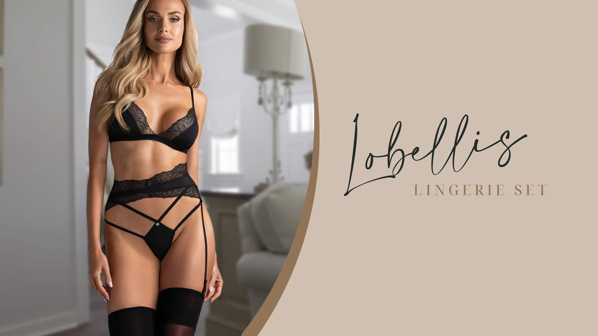 Lobellis Dessous-Set in Schwarzer Spitze und Satin