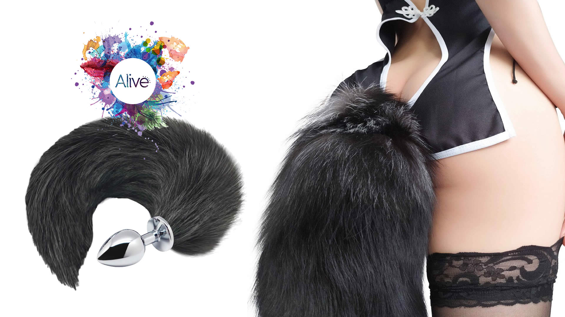 Alive Black & White Fox Tail Anal Plug