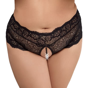 Plus Size Pearl Slip in Black Lace - Crotchless