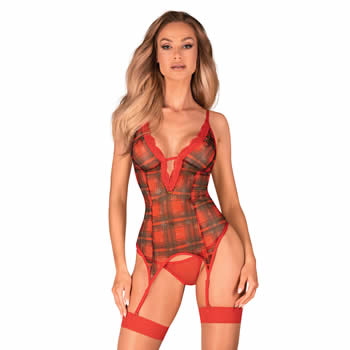 Jollymore Basque and String Set in Red and Green Checkered