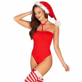 Obsessive Kissmas Body Set with Candy Cane Stockings and Santa Hat