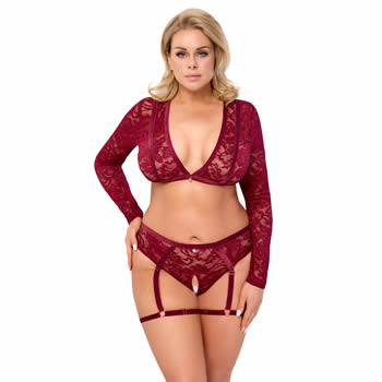 Plus Size Spitzenoberteil und Ouvert Straps-Hschen