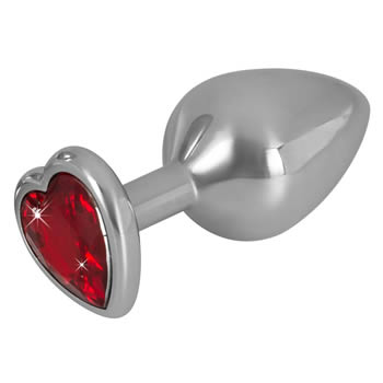 Diamond Aluminium Anal Plug with Red Heart Jewel